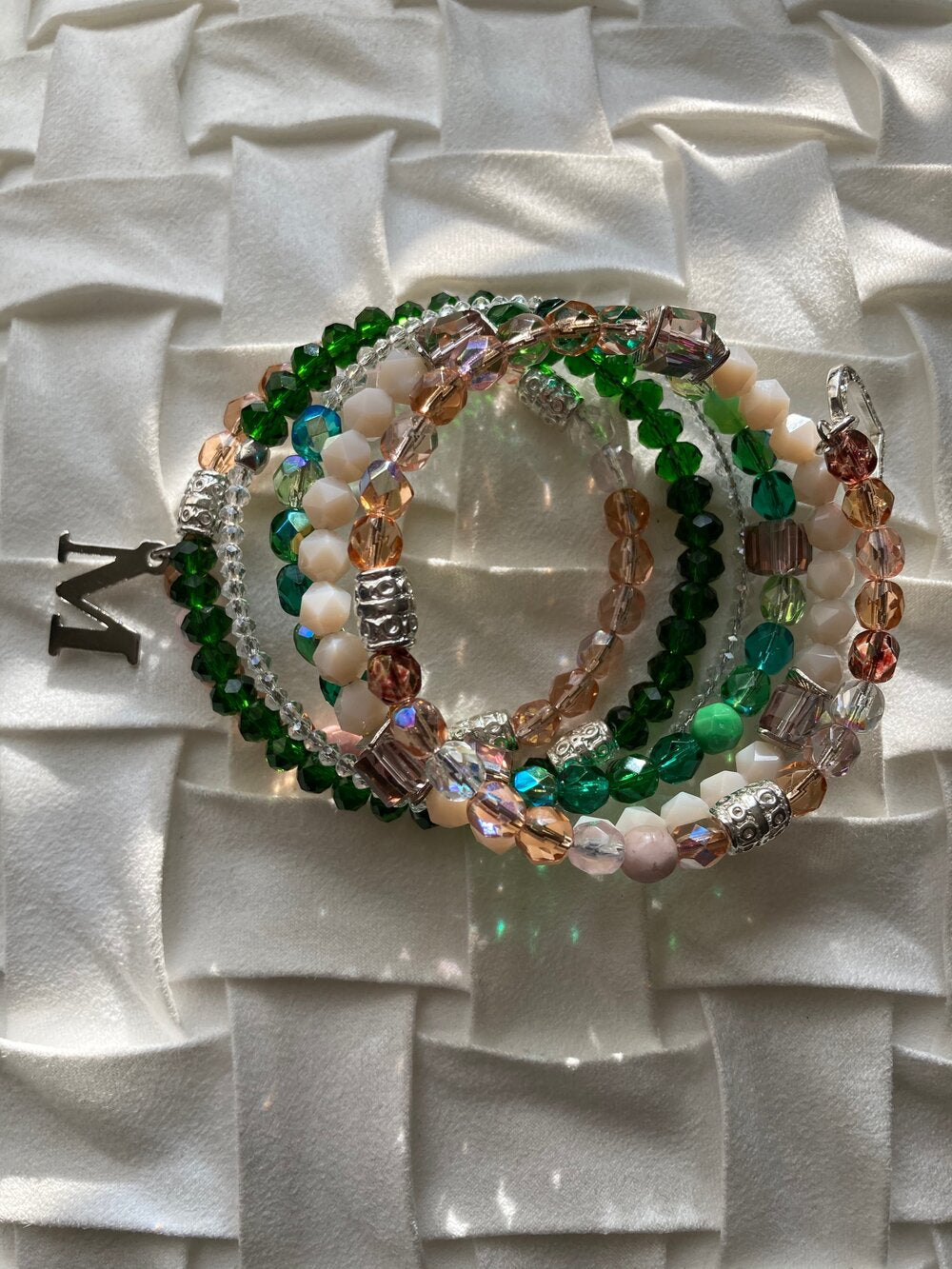 Pink/Green Charm Personalized Initial Bracelet