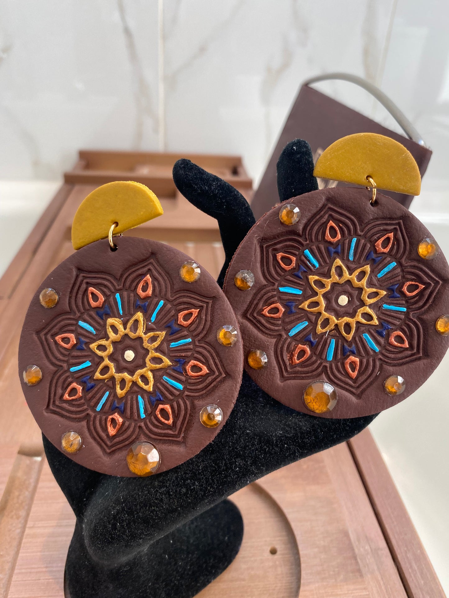 Mandala Brown drop earrings