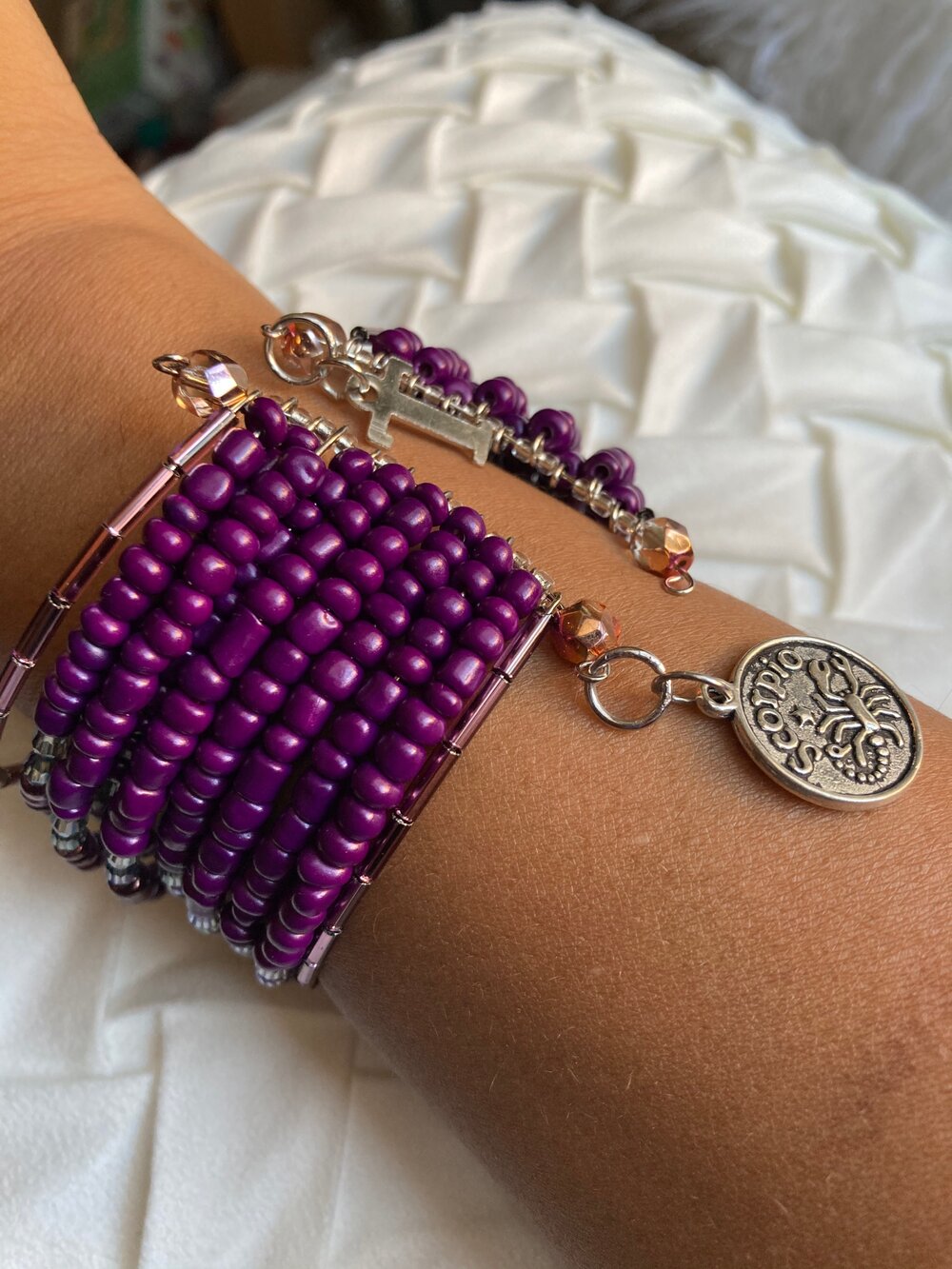 Purple Personalized Czech Bead Cuff Bracelet