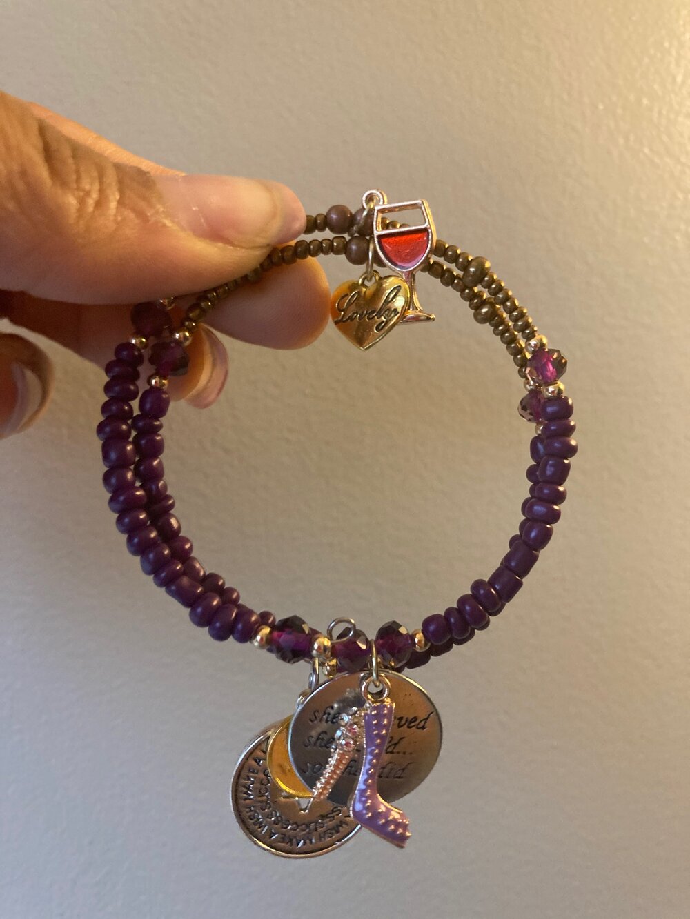 Purple Inspirational/ Charm Memory Bracelet