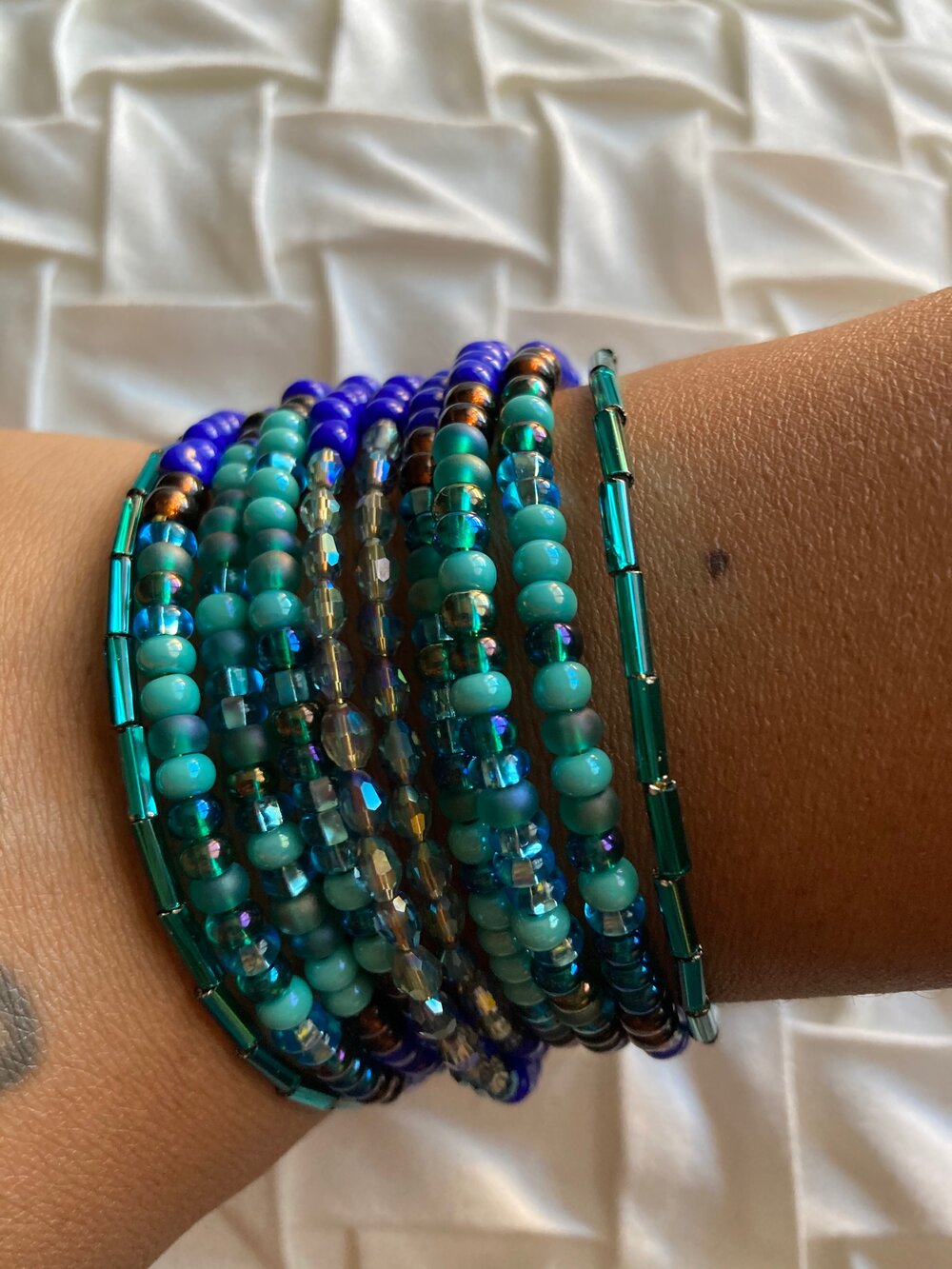 Hued Blue Czech Bead Cuff Bracelet