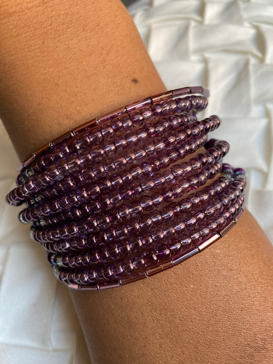 Purple Personalized Czech Bead Cuff Bracelet