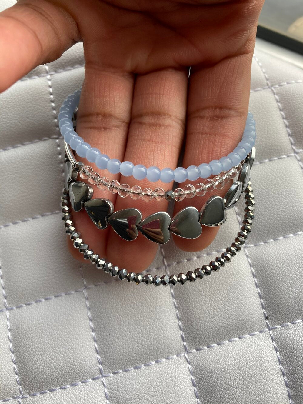 Light Blue Memory Bracelet & Stretch Ring Combo