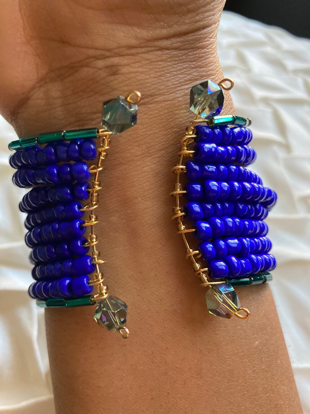 Hued Blue Czech Bead Cuff Bracelet