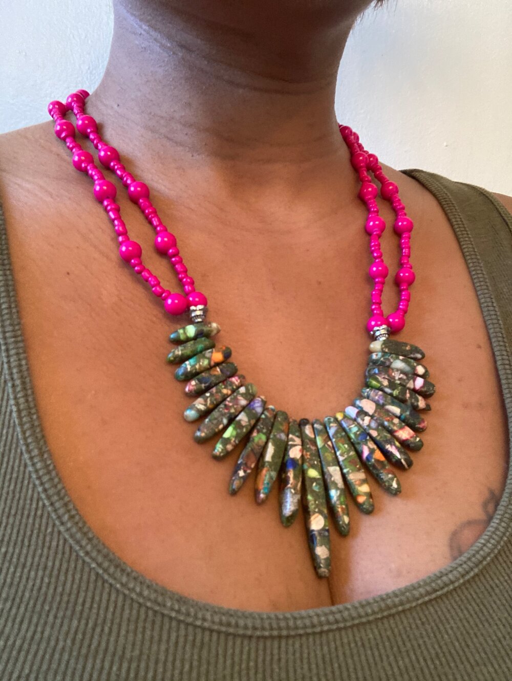 Pink and Multicolor Bib Statement Necklace