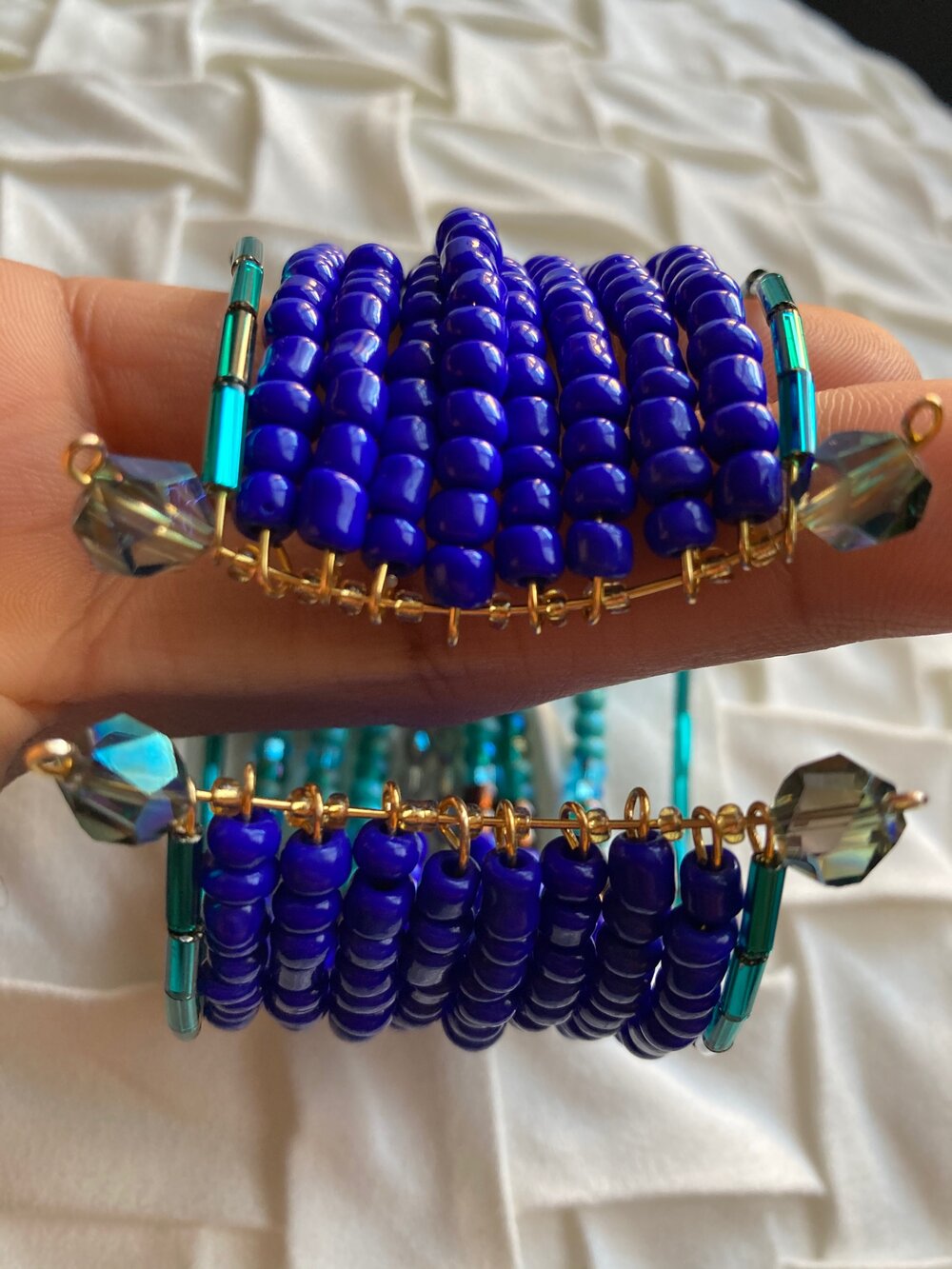 Hued Blue Czech Bead Cuff Bracelet