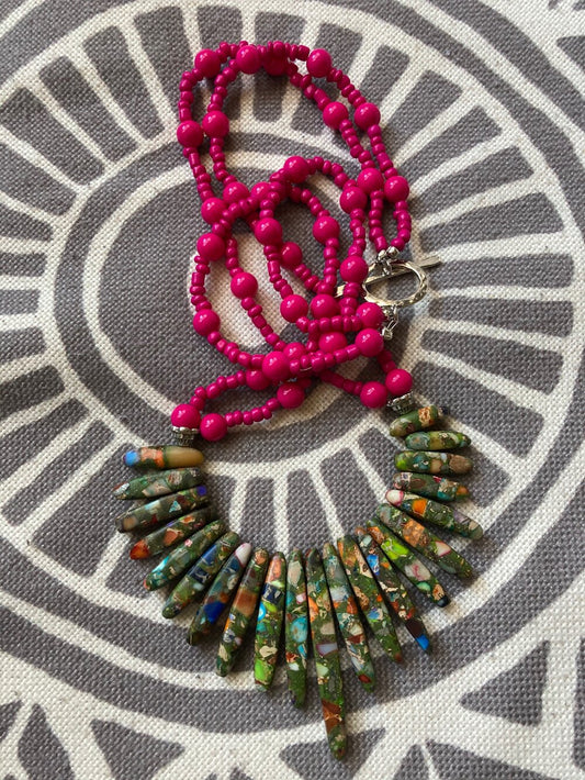 Pink and Multicolor Bib Statement Necklace