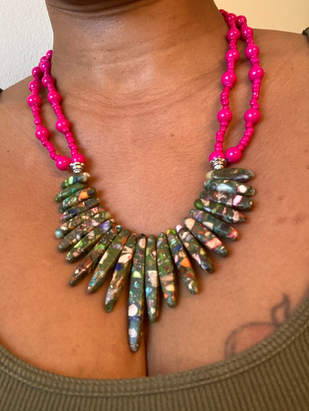 Pink and Multicolor Bib Statement Necklace