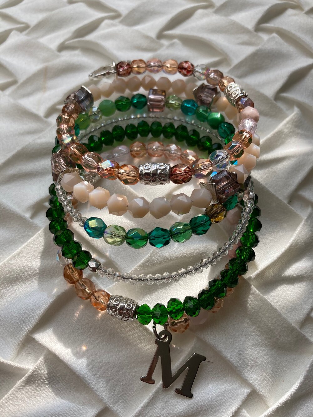 Pink/Green Charm Personalized Initial Bracelet