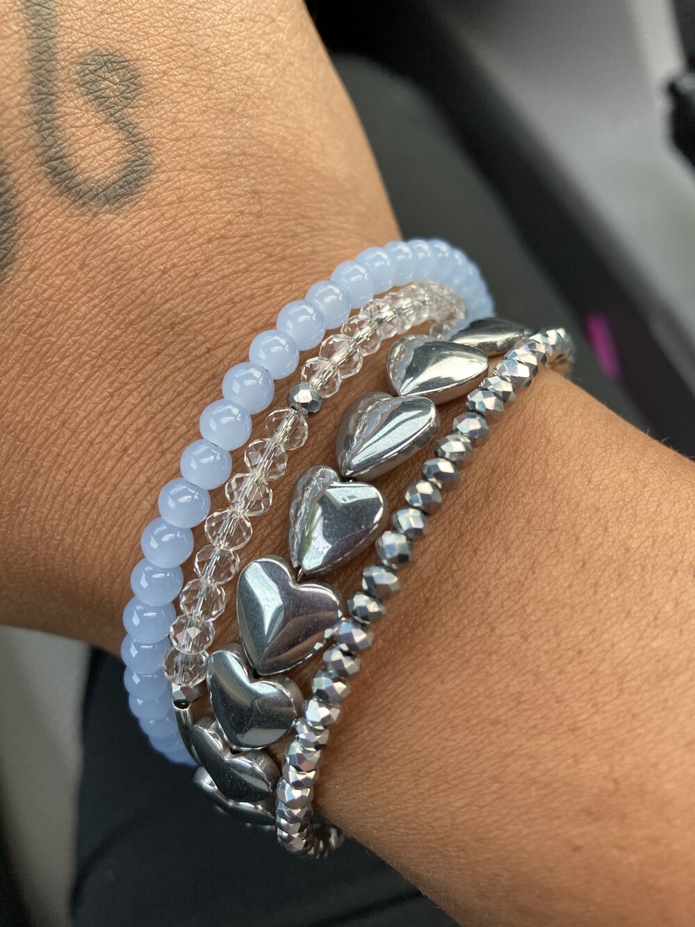 Light Blue Memory Bracelet & Stretch Ring Combo