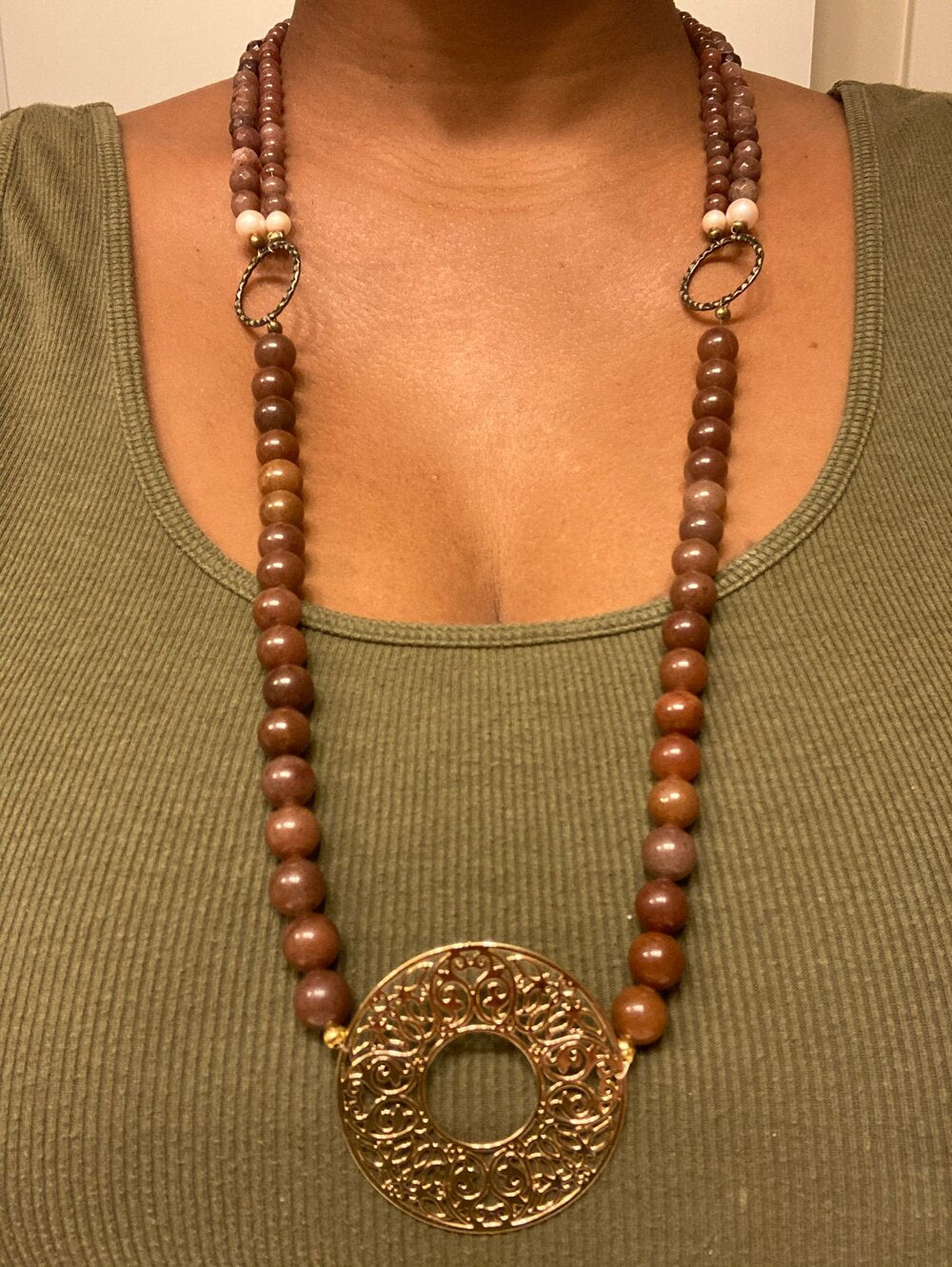 Double Strand Agate/Gold Necklace