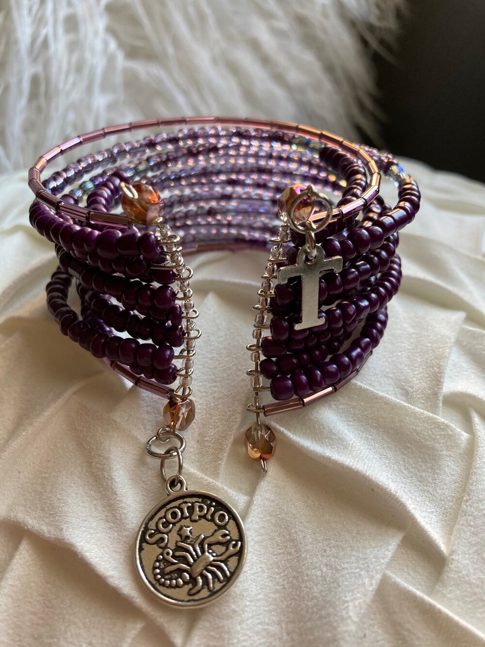 Purple Personalized Czech Bead Cuff Bracelet