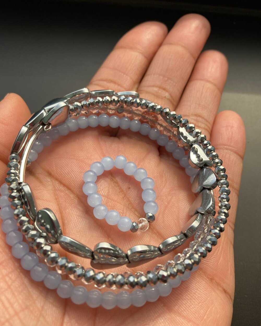 Light Blue Memory Bracelet & Stretch Ring Combo