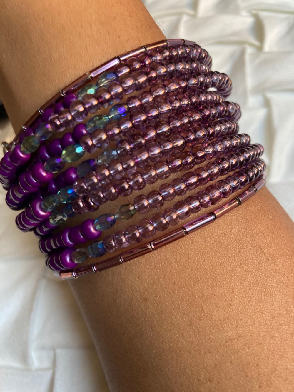 Purple Personalized Czech Bead Cuff Bracelet